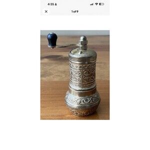 Brass Pepper Mill/Spice Grinder Floral Etched 4” Tall Vintage